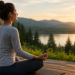 woman-meditating-by-lake-at-sunset